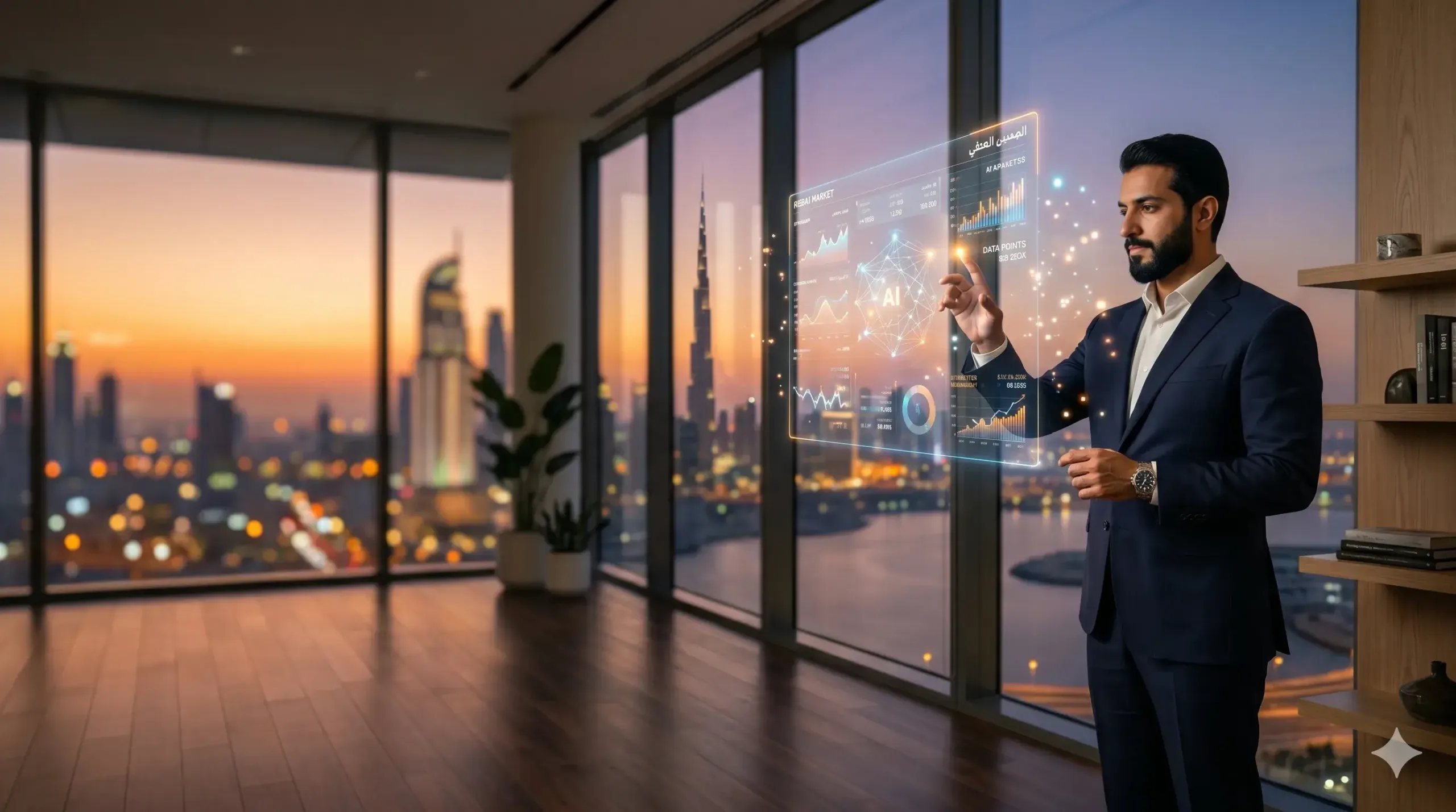 business manager utilizing simplified AI tools in a modern, high-tech workspace.