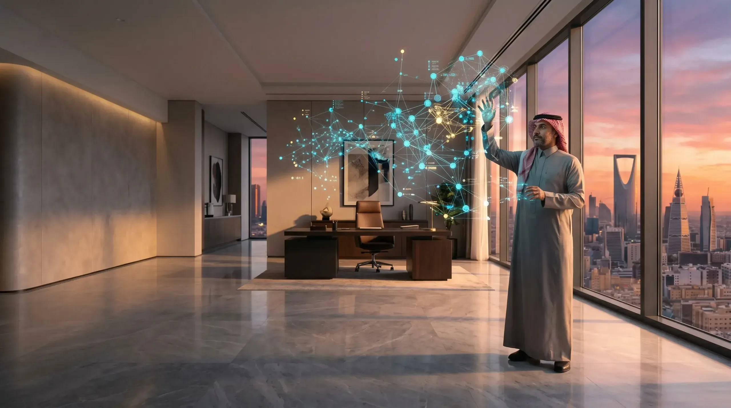 A GCC business leader using a layered neural network to identify data patterns and drive business growth.