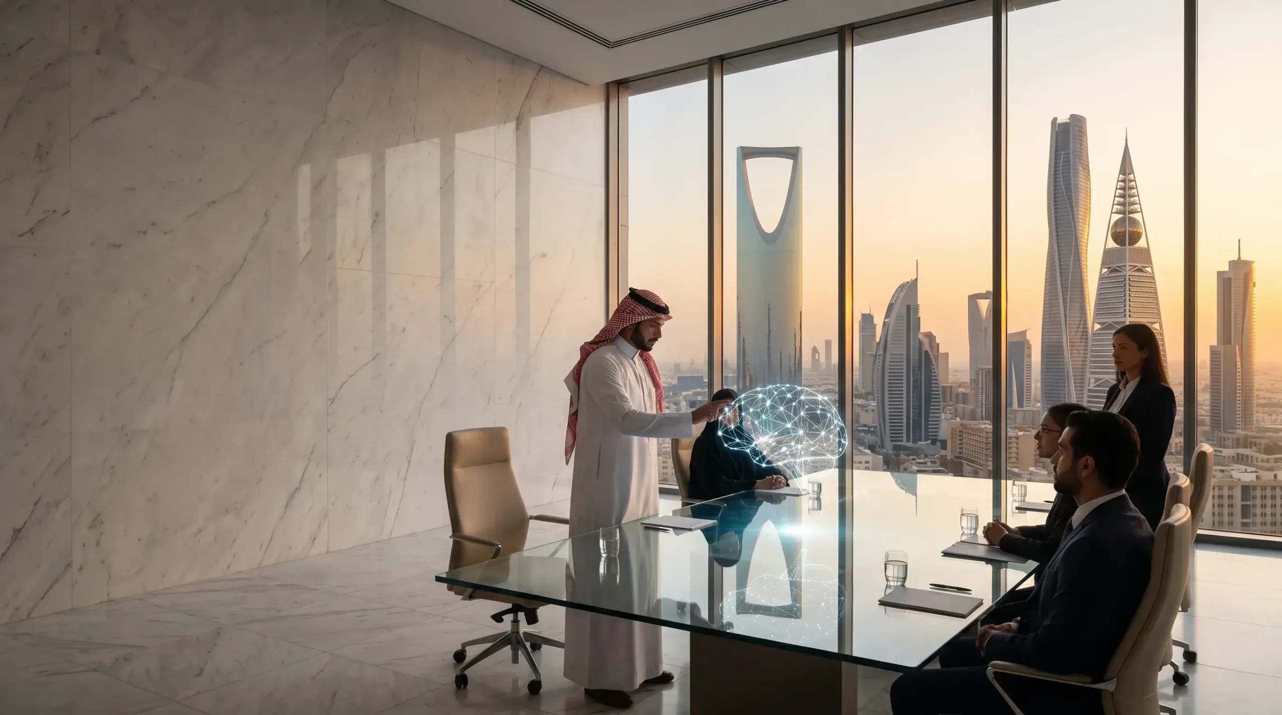B2B executive in Saudi Arabia using Machine Learning insights for business transformation.
