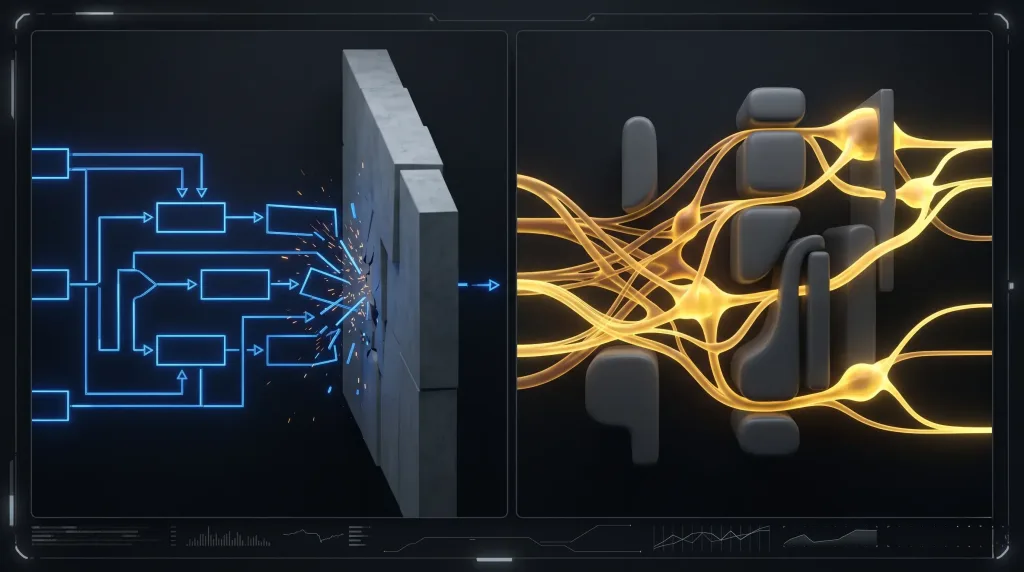 Conceptual visualization of NLP transforming unstructured human language into structured business data.