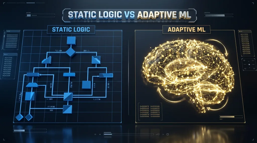 What is Machine Learning? When Computers Learn Like Kids 1 Infographic comparing traditional software programming with adaptive machine learning models.